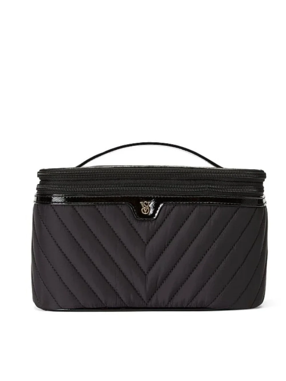 Victoria's Secret Black Quilted Cosmetic Case with Top Handle